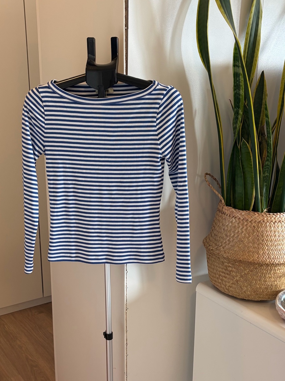 Madewell Navy and White Striped Long-Sleeve Boatneck Top